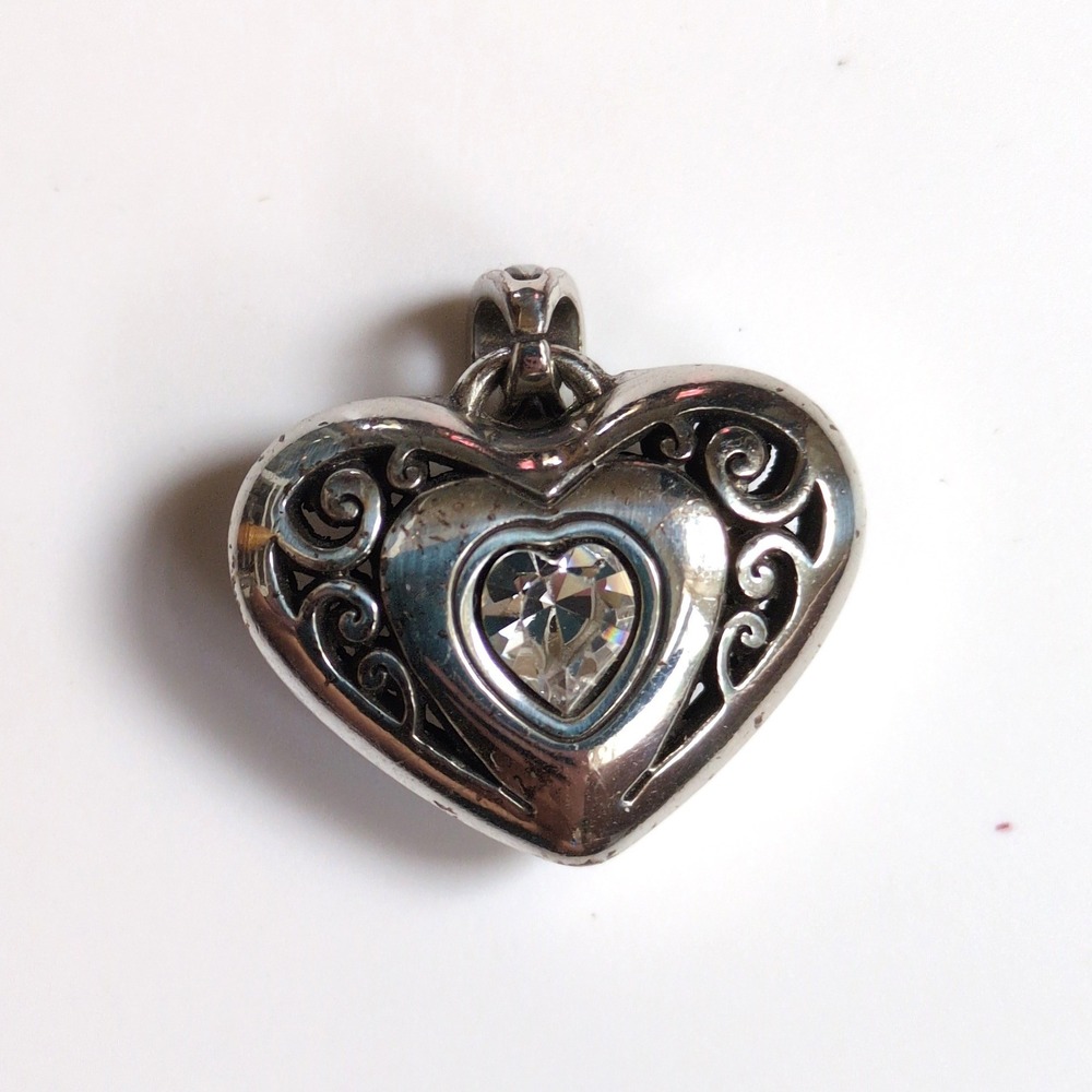 Brighton Divinity Reversible Heart Pendant Pink White Crystal Charm RETIRED
